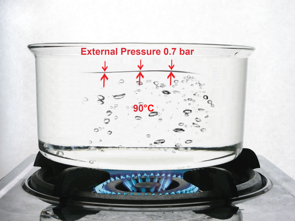 boiling water 0.7 bar 90C